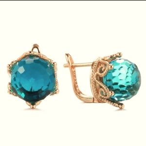 Aqua blue dangling post earrings